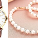 結婚式にも!高見えレザーバンドの女性用クォーツウォッチにパール&ジュエリーセットが付いたお得セット