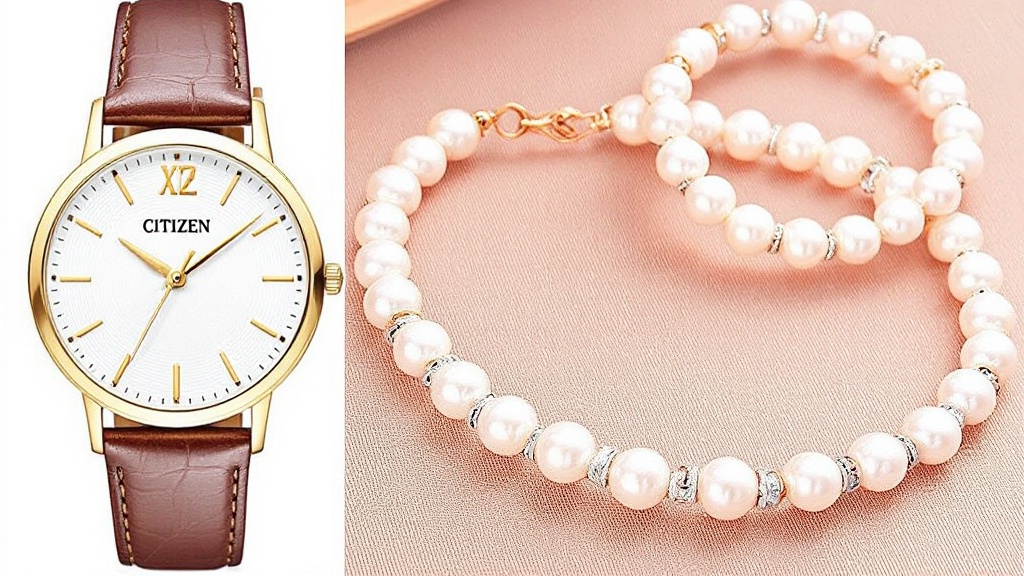 結婚式にも!高見えレザーバンドの女性用クォーツウォッチにパール&ジュエリーセットが付いたお得セット